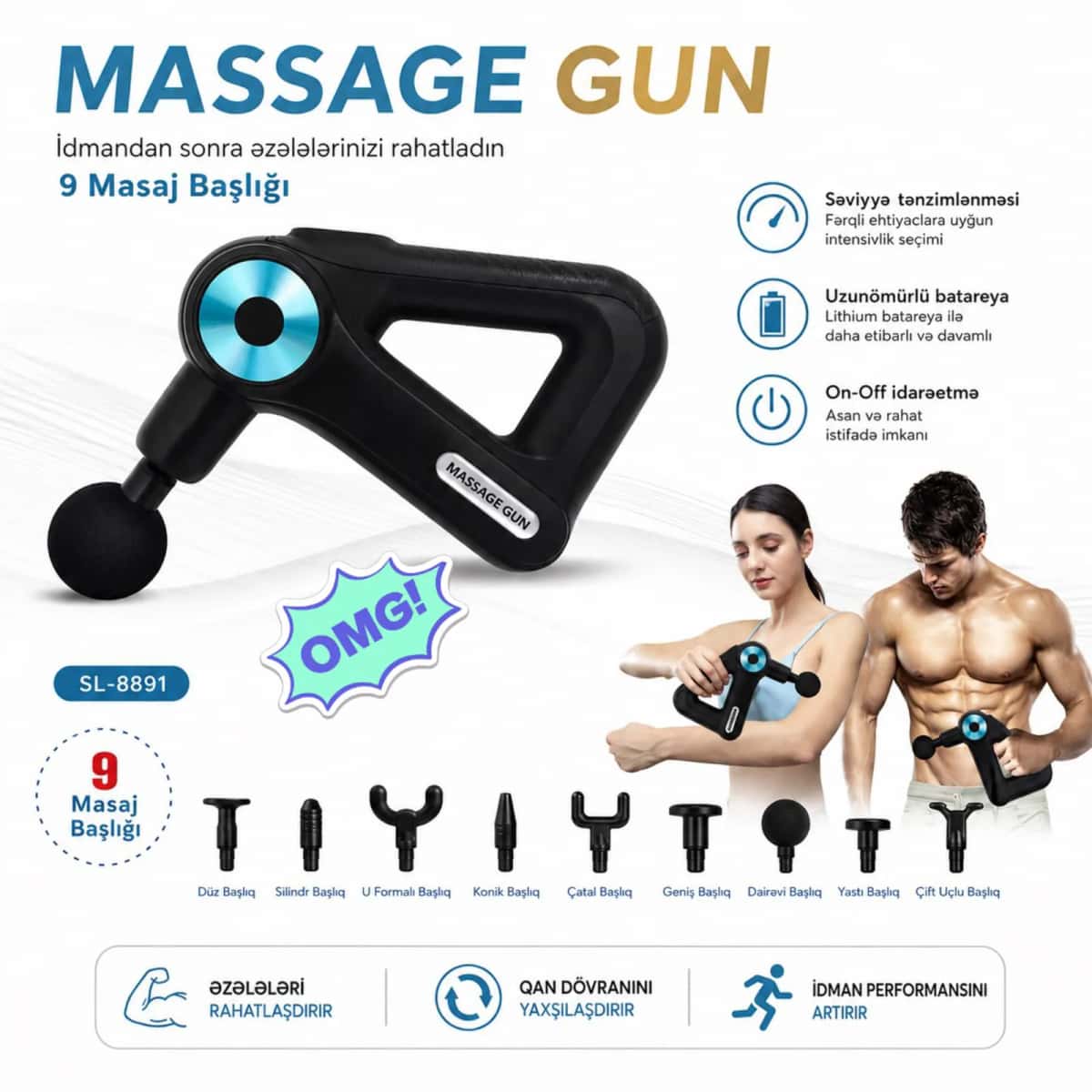 SL-8891 Professional Massage Gun - 9 Heads - Tenderyard