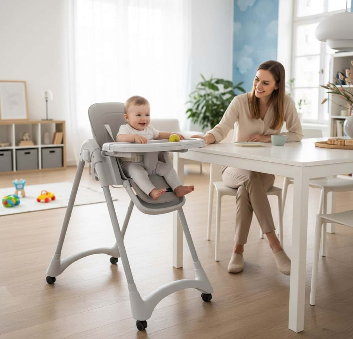 Unisex baby high chair, Green color - Tenderyard