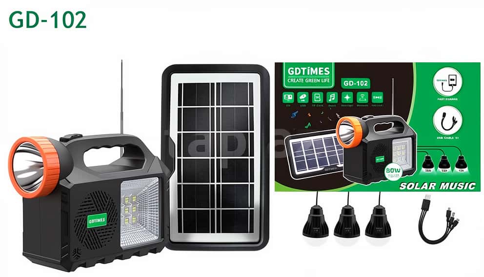GDTimes GD-102 Solar Panel Radio and Flashlight Set - Tenderyard