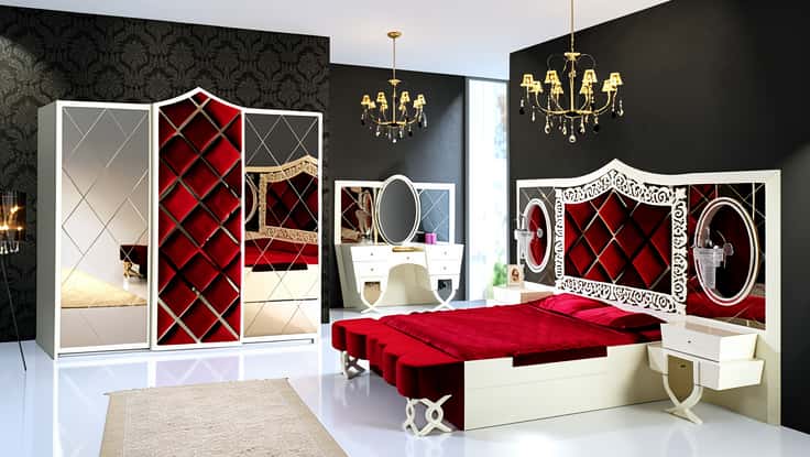 Wooden bedroom set, Red color - Tenderyard