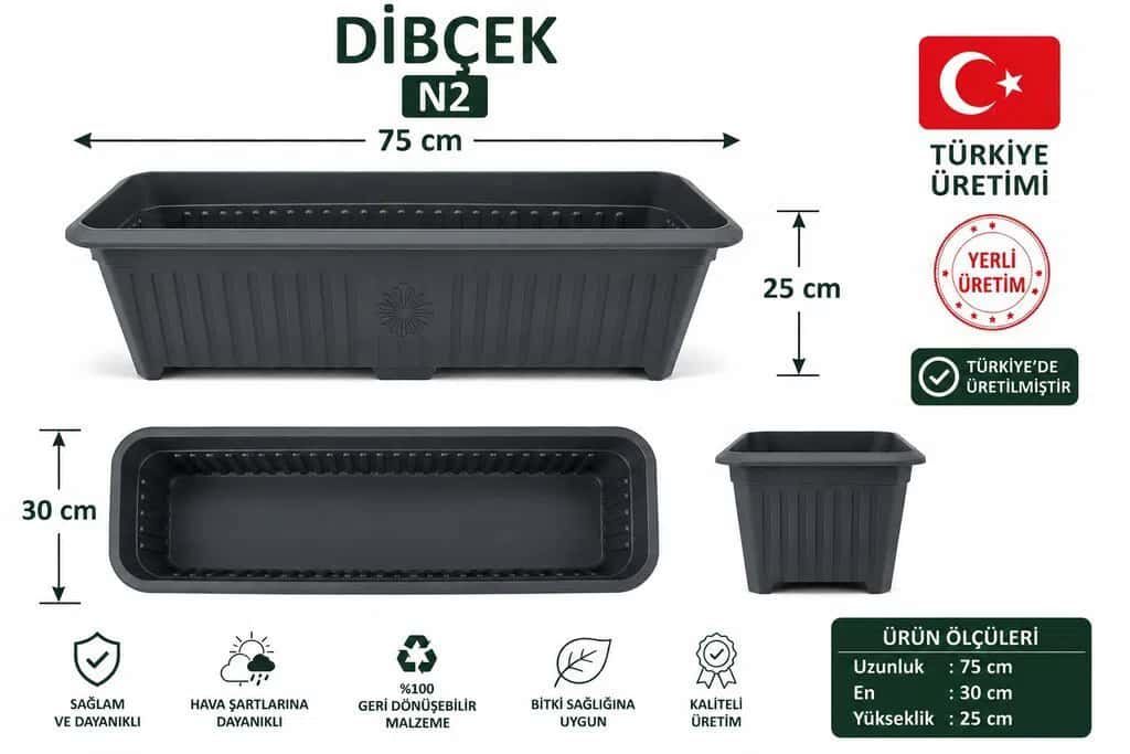 Türkiyə istehsalı uzunsov plastik dibçək (75x30x25 sm) - Tenderyard