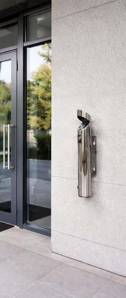 Wall-mounted metal ashtray and trash bin - Tenderyard