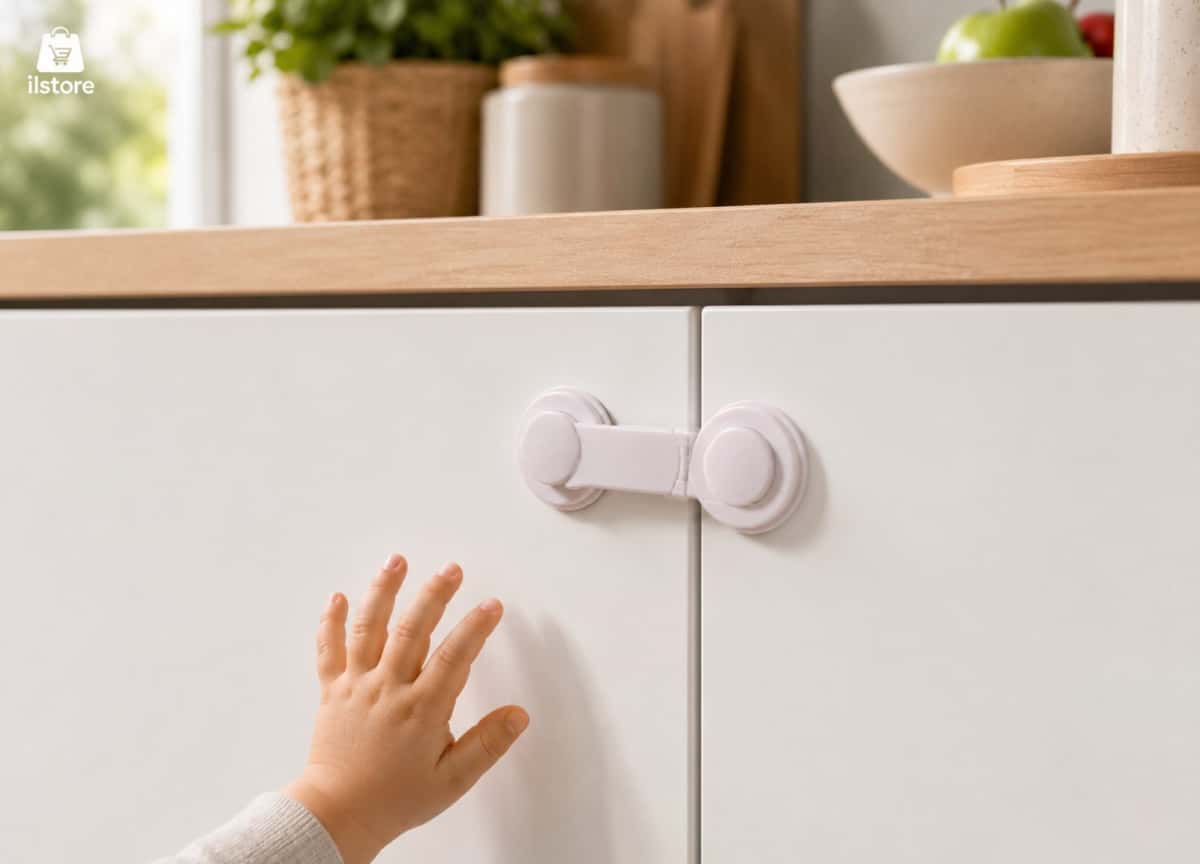 Cabinet lock for children, plastic, pink - Tenderyard