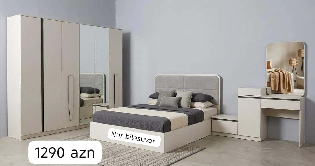 Laminate material bedroom set, White color - Tenderyard