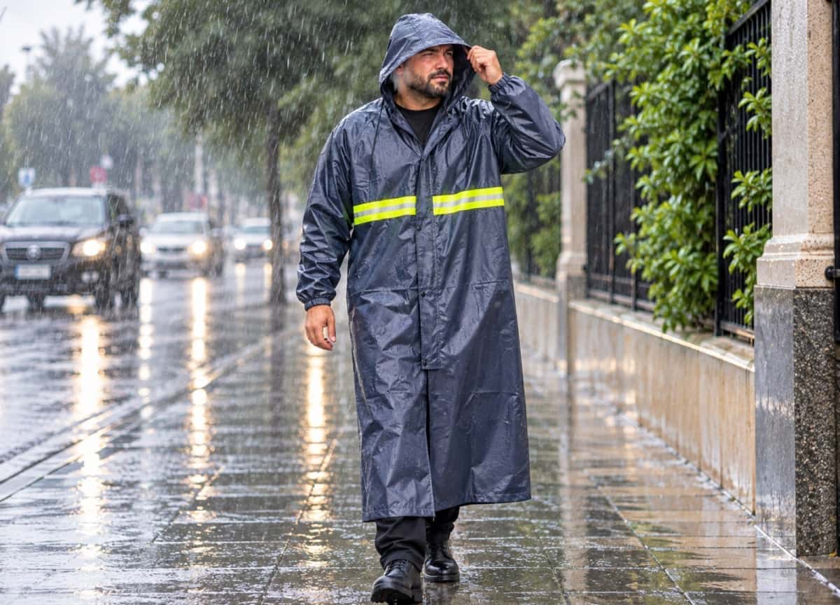 Long hooded reflective work raincoat for men - Tenderyard