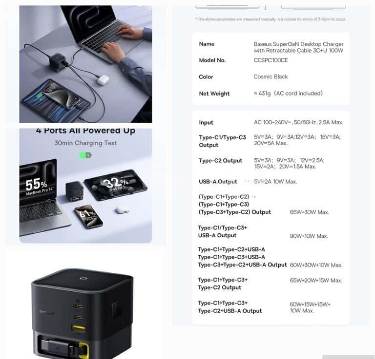 Baseus 100W Type-C and USB Adapter Head - Tenderyard