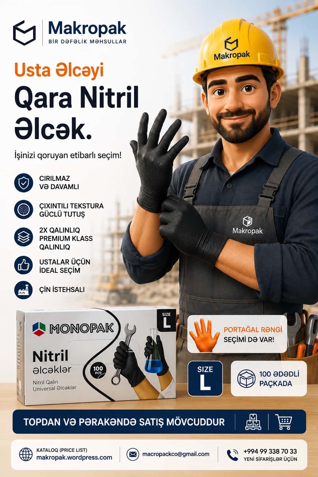 Master gloves, black nitrile gloves, size L, 100 pieces - Tenderyard