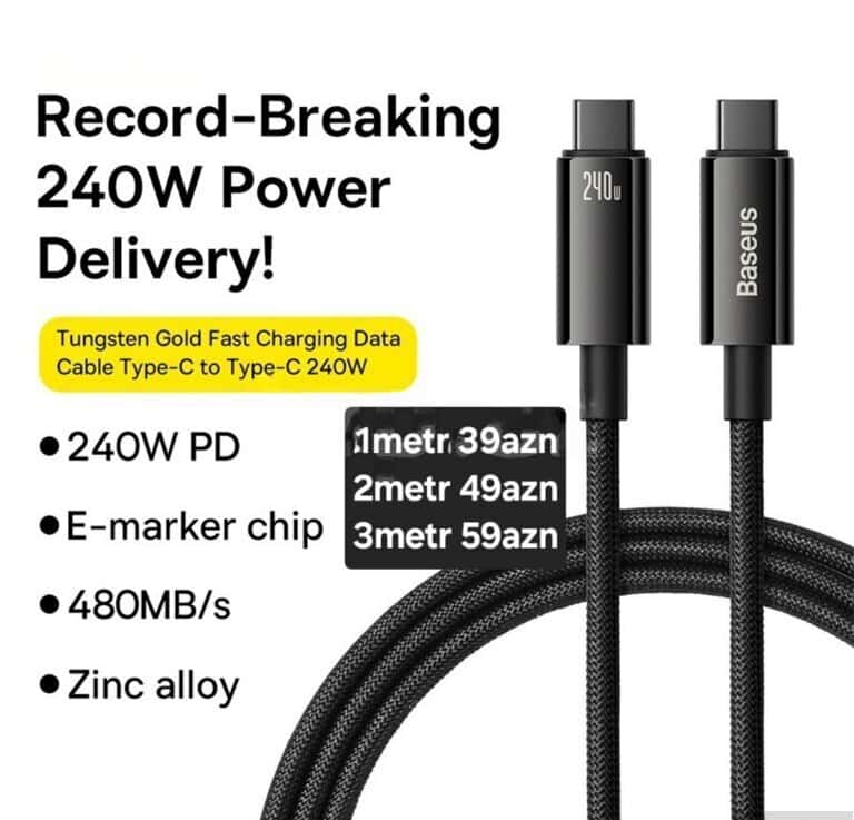 Baseus 240W Type-C to Type-C Fast Charging Cable - Tenderyard