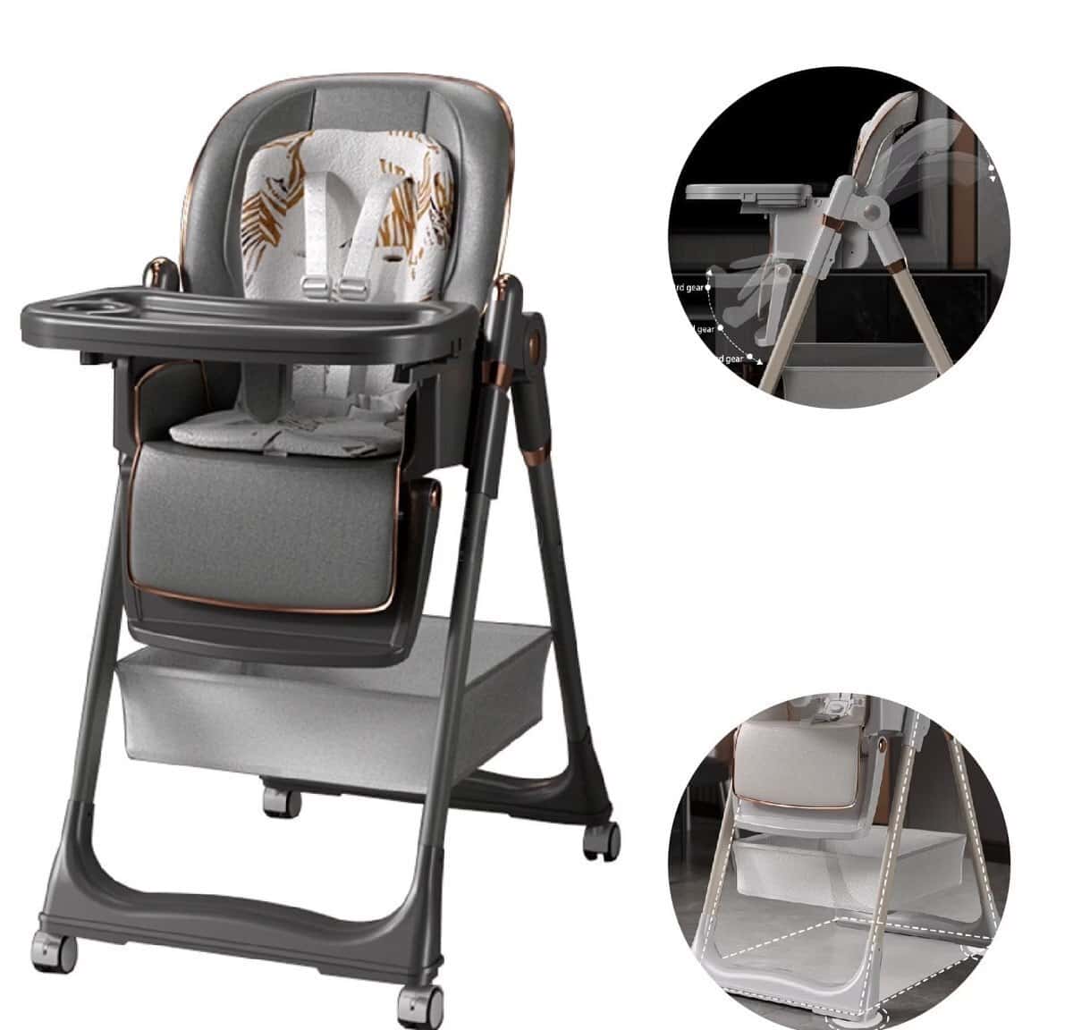 Unisex baby high chair, Black color - Tenderyard