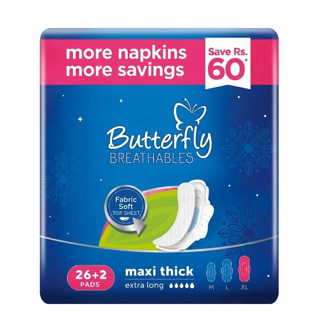 Butterfly Breathables Maxi Thick XL Sanitary Pads, 28 pieces - Tenderyard