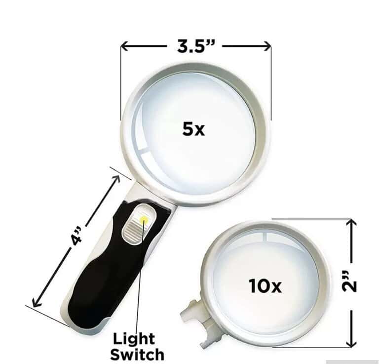 Handheld magnifying glass with 5x and 10x interchangeable lenses - Tenderyard