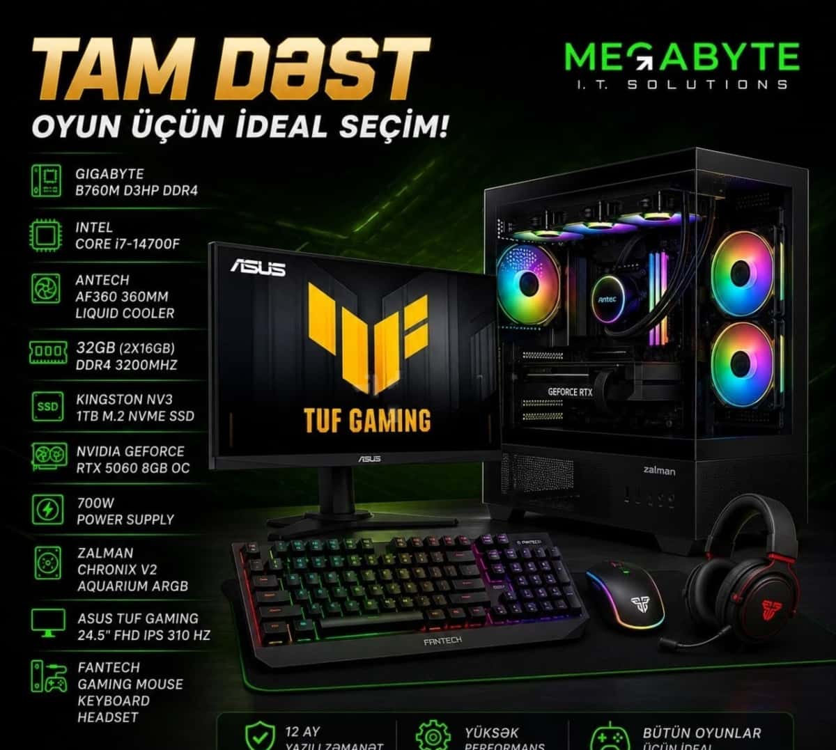 Gaming PC Mega-029 i7-14700F RTX 5060 32GB RAM - Tenderyard
