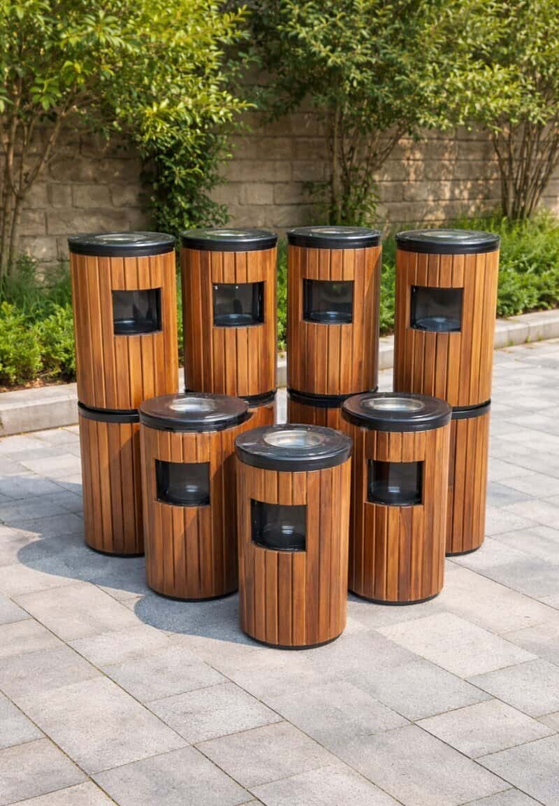 Waste and ash bin made of wooden material - Tenderyard