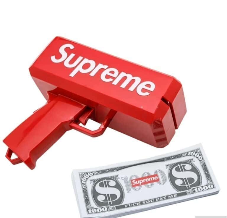 Игрушечный пистолет Supreme, стреляющий деньгами - Tenderyard