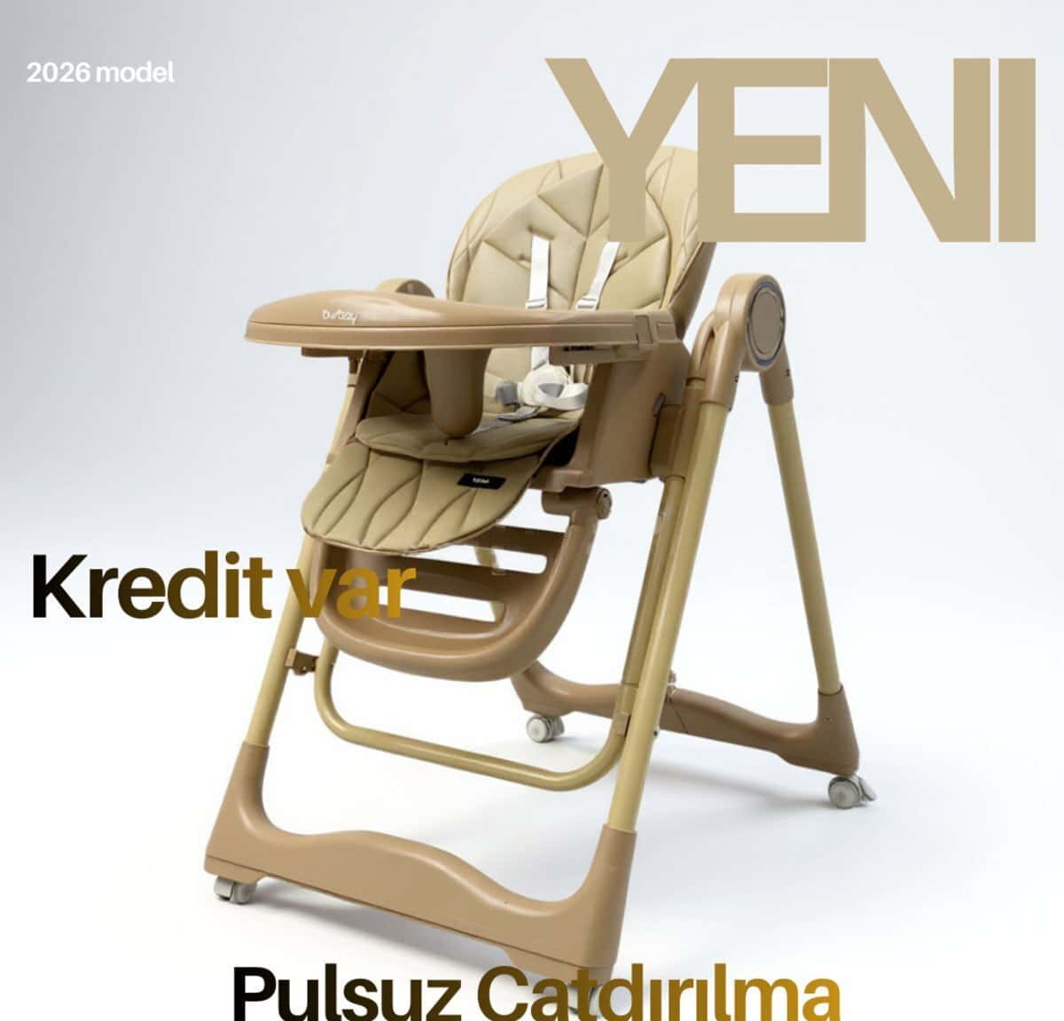Unisex baby high chair, Beige color - Tenderyard