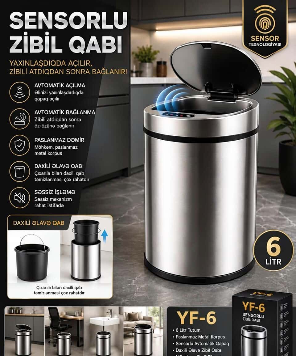 Sensor Trash Can 6 Liters BE-028383 - Tenderyard