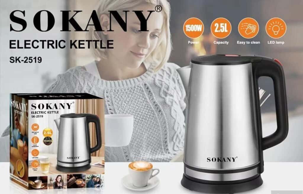Elektrik çaydan Sokany 2.5L gümüşü - Tenderyard