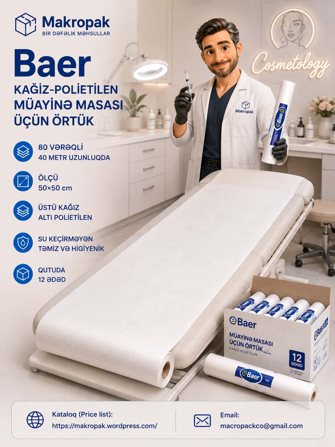 Baer paper-polyethylene examination table cover - Tenderyard