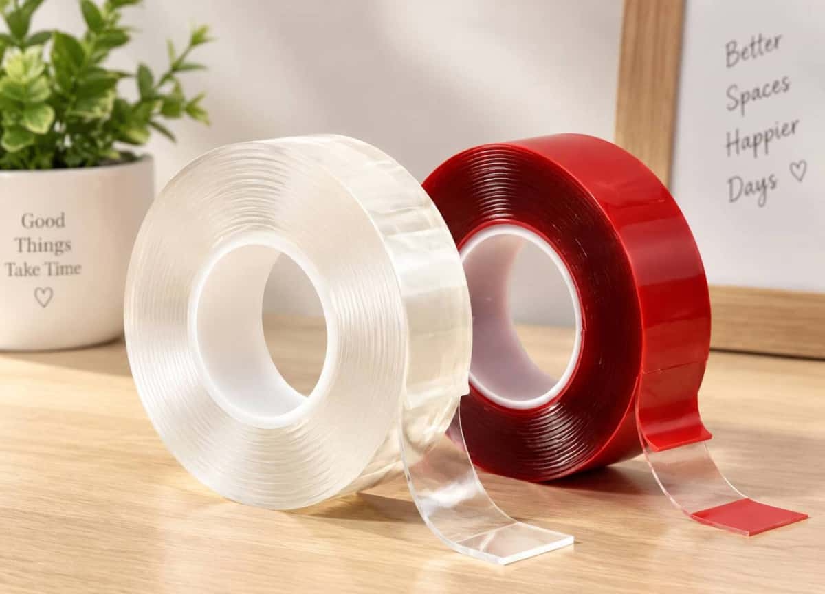 Double-sided adhesive tape 3cm x 3cm (red/transparent) - Tenderyard