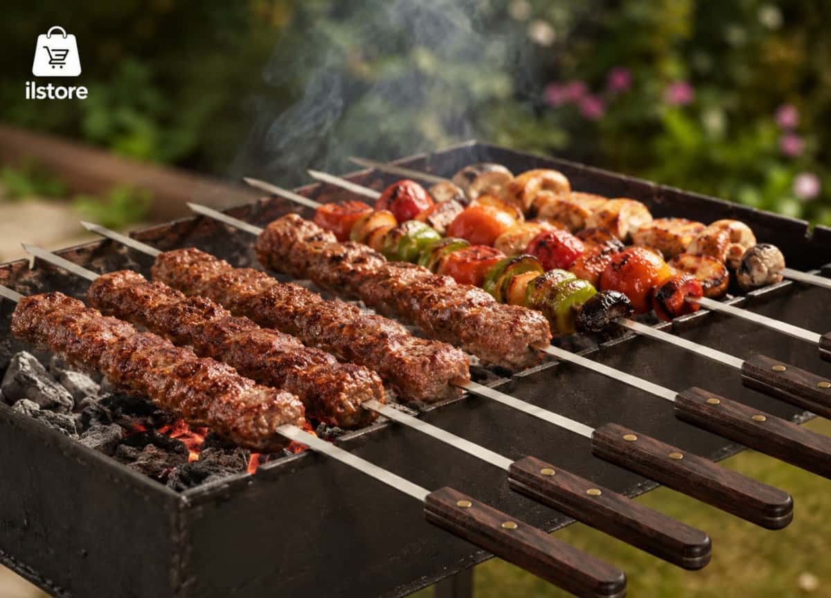 Barbekü şişləri dəsti, 4 ədəd, taxta tutacaqlı - Tenderyard