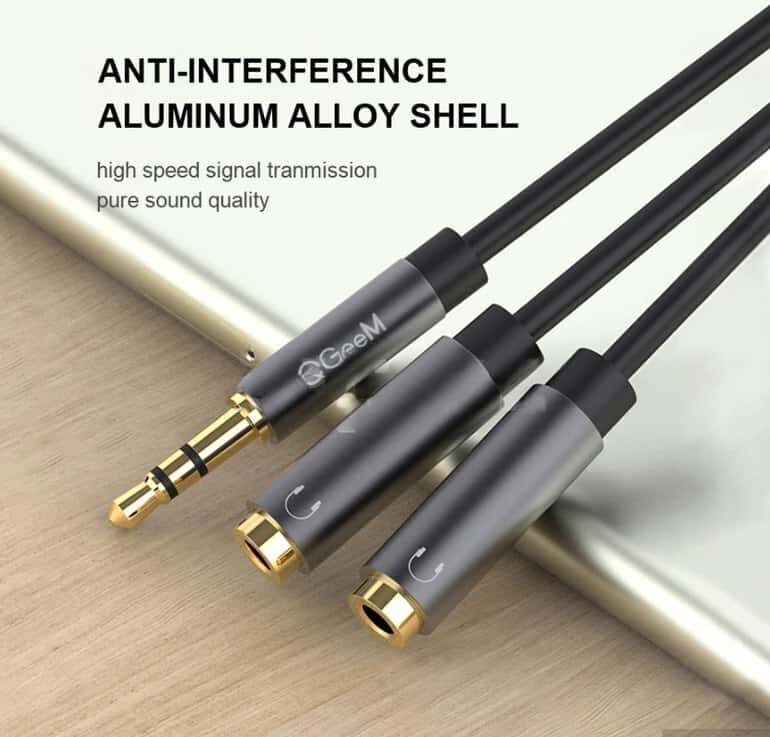 Gold colored data cable, Audio splitter - Tenderyard