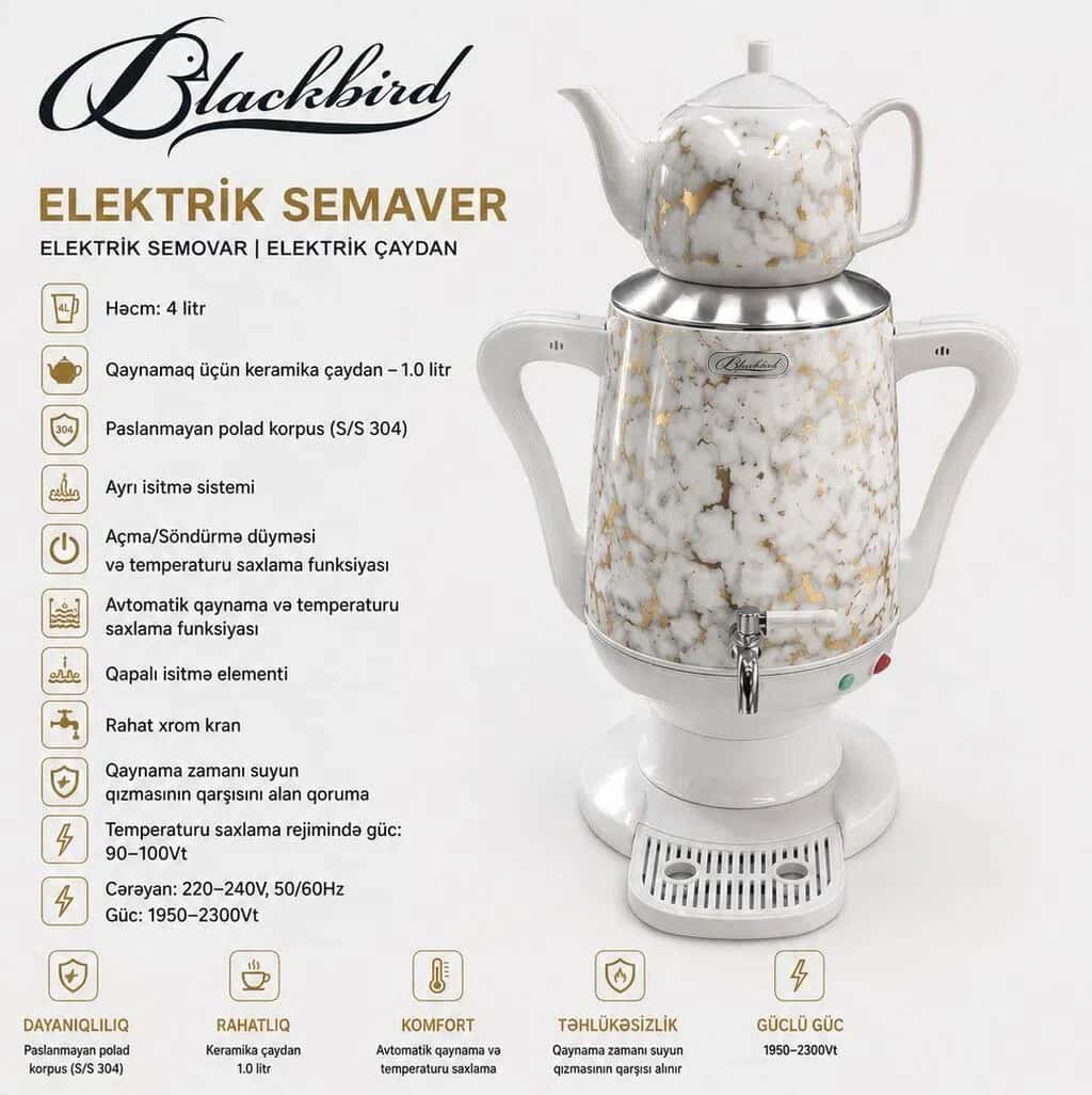 Samovar Paslanmayan polad material - Tenderyard