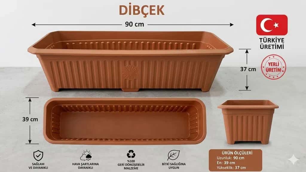 Türkiyə İstehsalı Uzun Plastik Gül Dibçəyi 90 sm - Tenderyard