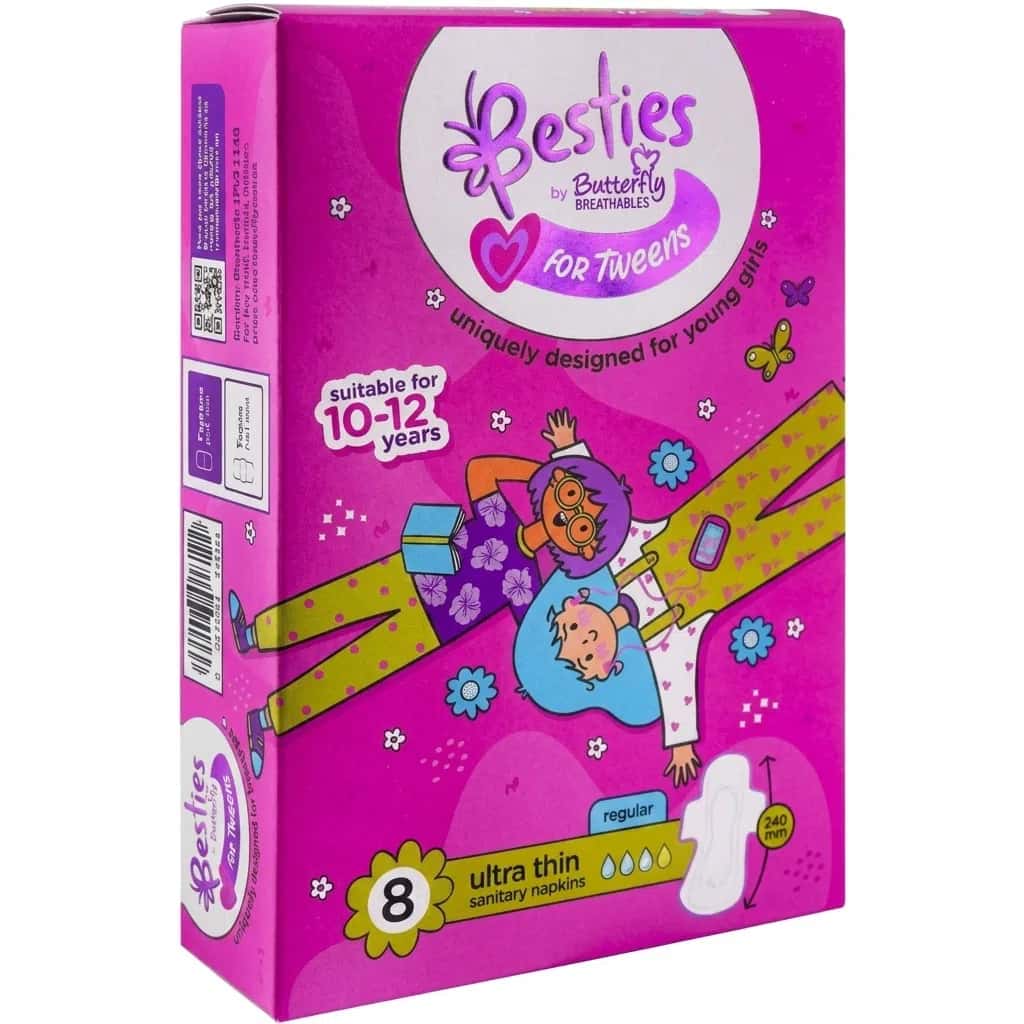 Butterfly For Tweens Sanitary Pads for 10-12 Years, 8 pcs - Tenderyard