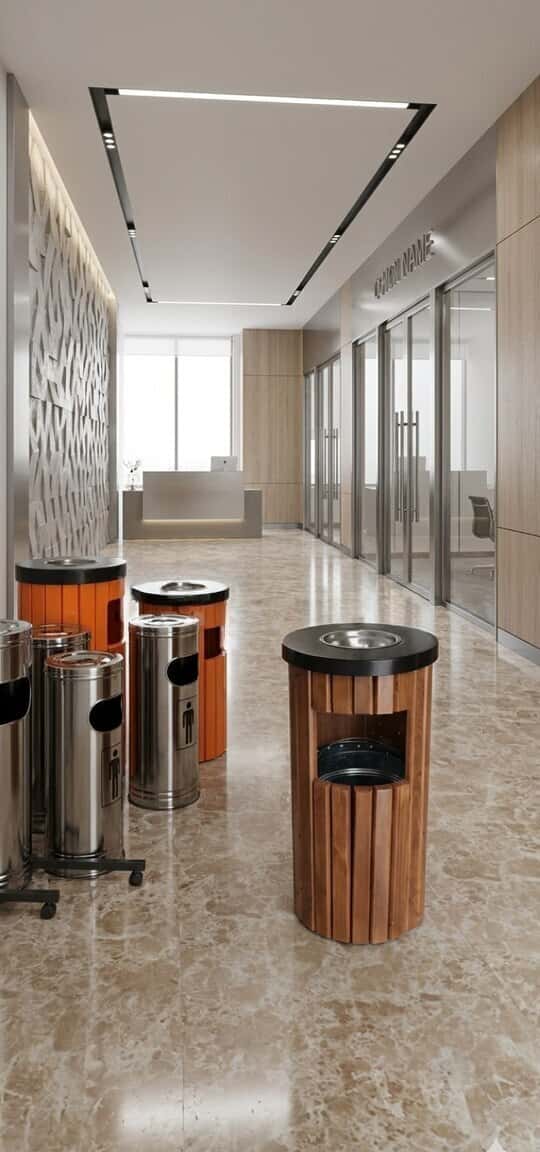 Waste bin with wooden body and ashtray - Tenderyard