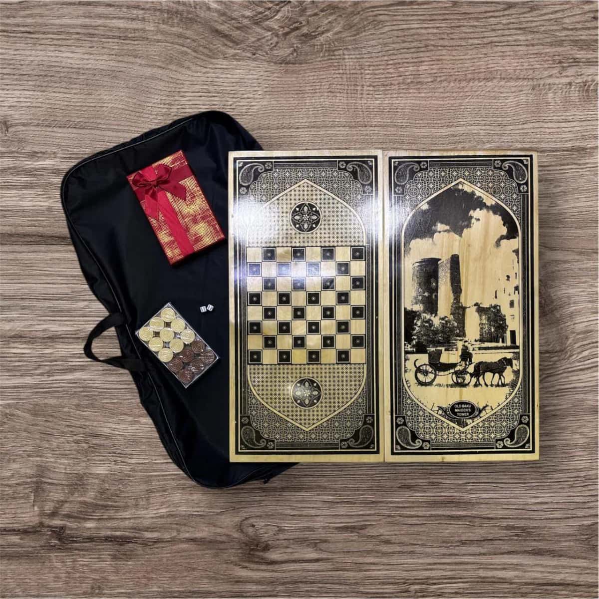 Backgammon set, 61x30 cm, plywood material - Tenderyard