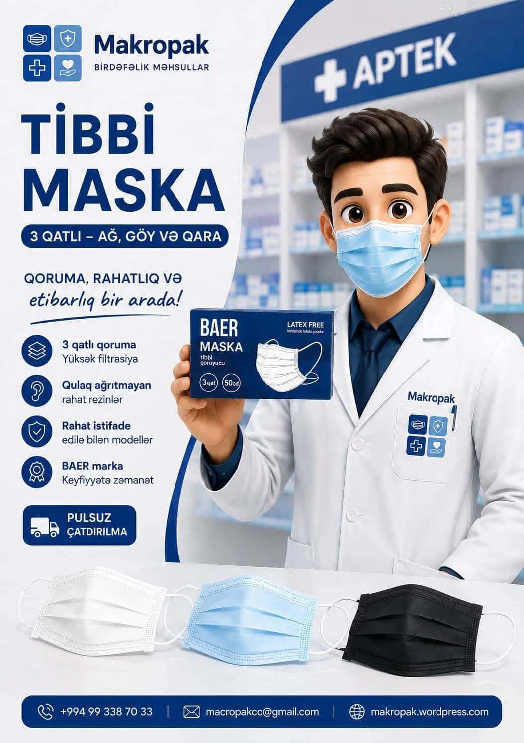 Baer 3-ply medical masks - Tenderyard