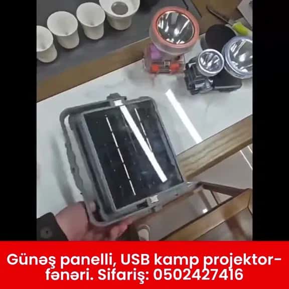 Günəş panelli, USB-lə dolan kamp projektor fənəri - Tenderyard