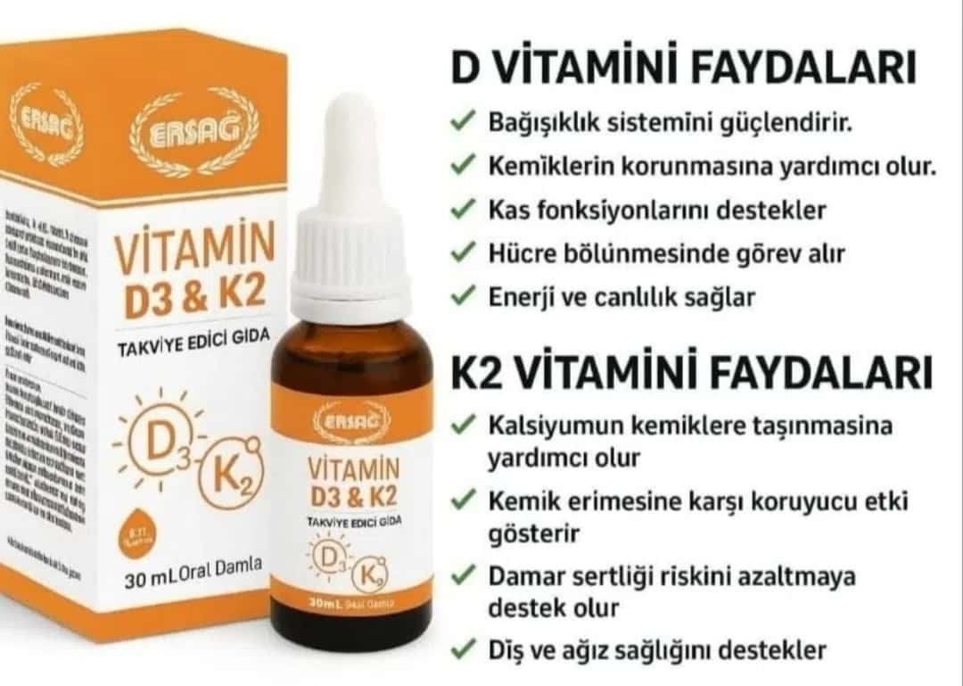 Vitamin damcısı Ersağ D3 & K2 30 ml - Tenderyard