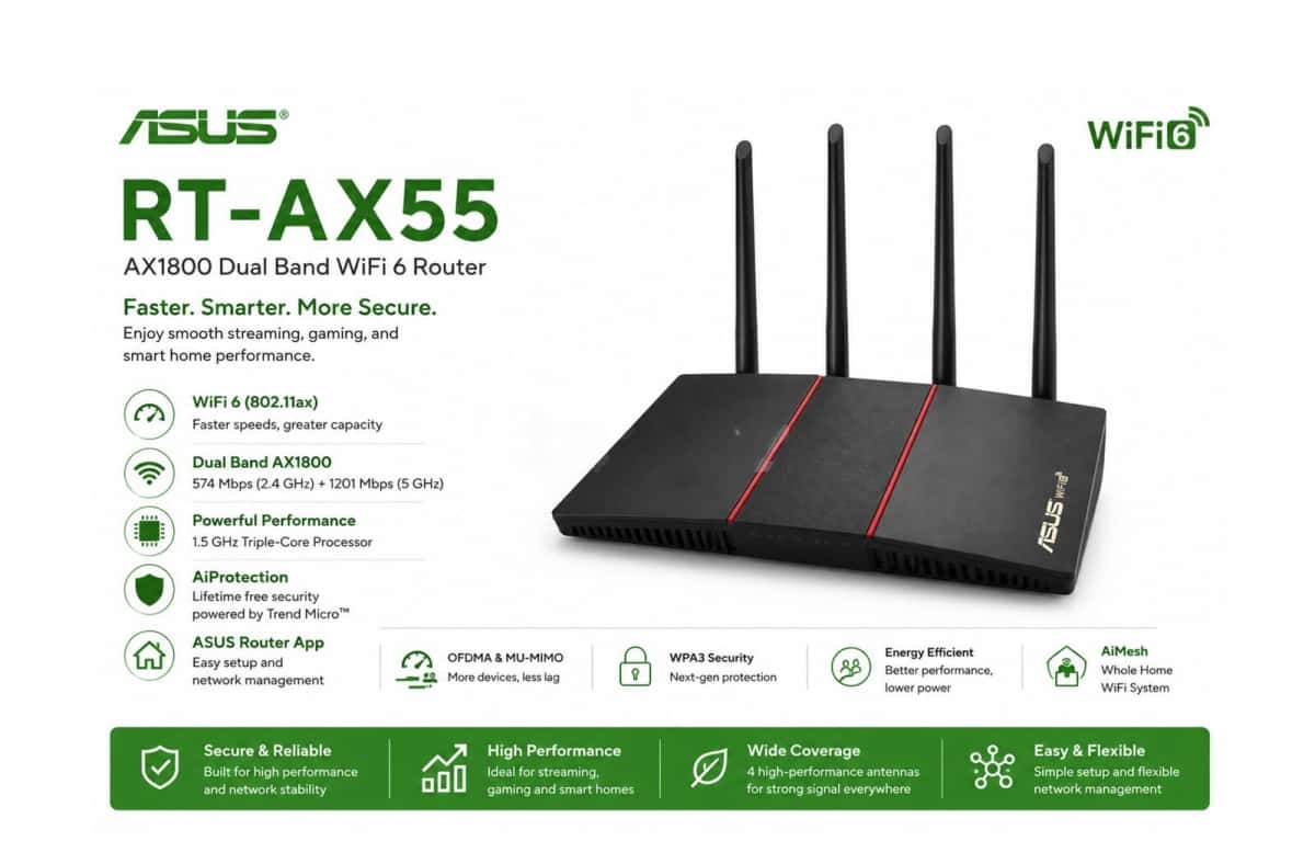 Router ASUS RT-AX55 Dual Band Wi-Fi 6 - Tenderyard