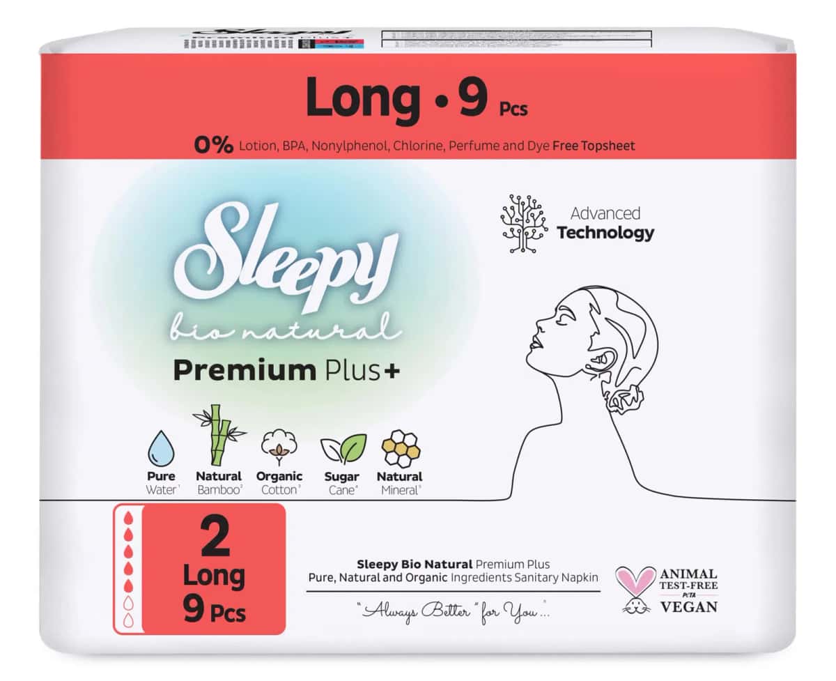 Sleepy Bio Natural Premium+ Sanitary Pads, 9 pieces - Tenderyard