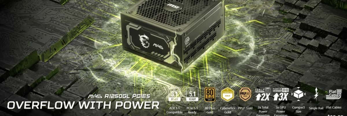 Qida bloku MSI MAG A1250GL PCIE5 1250W 80+ Gold - Tenderyard