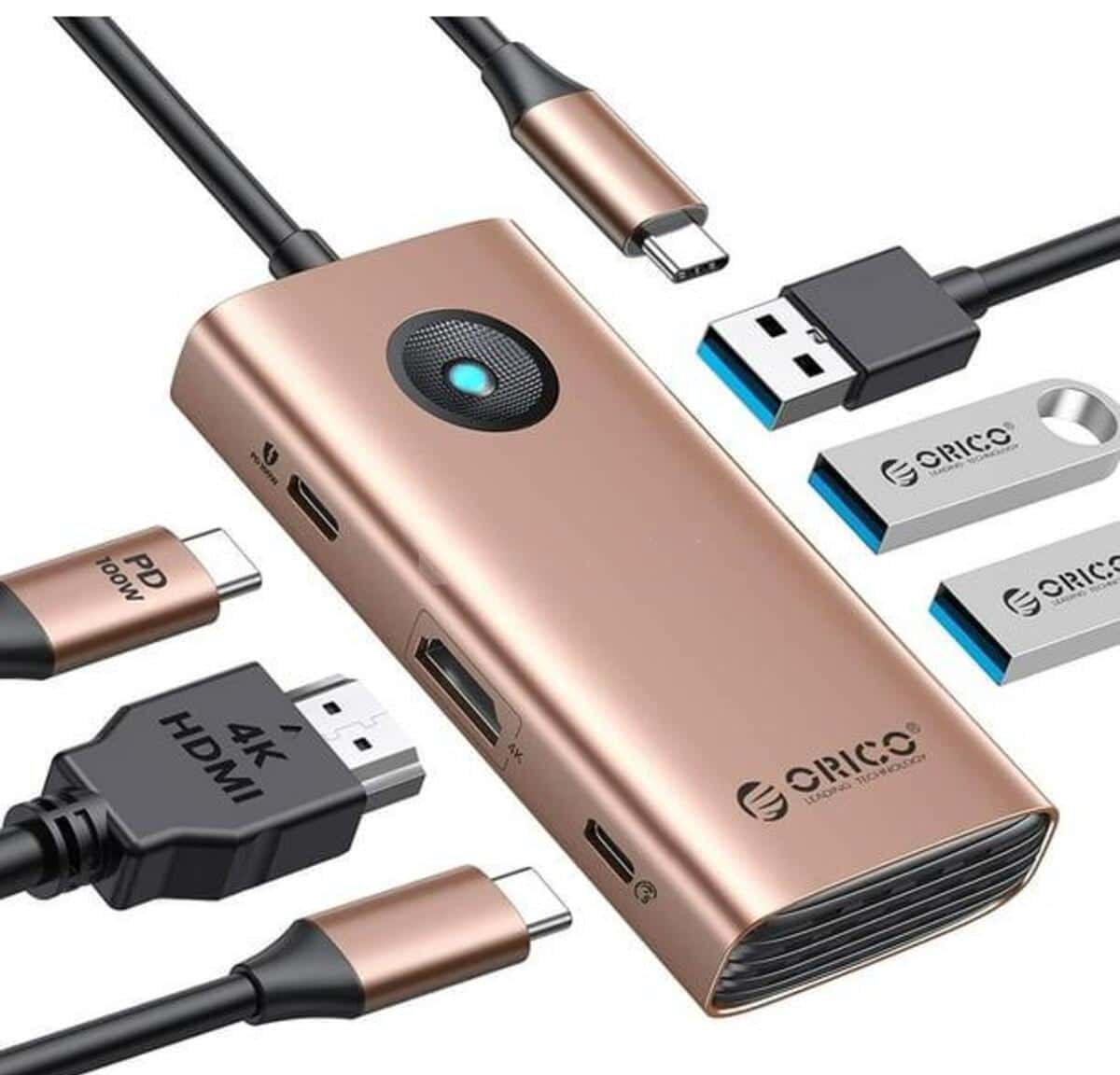 USB Type-C Hub Orico PW11-6PR-RG-EP 6-in-1 - Tenderyard
