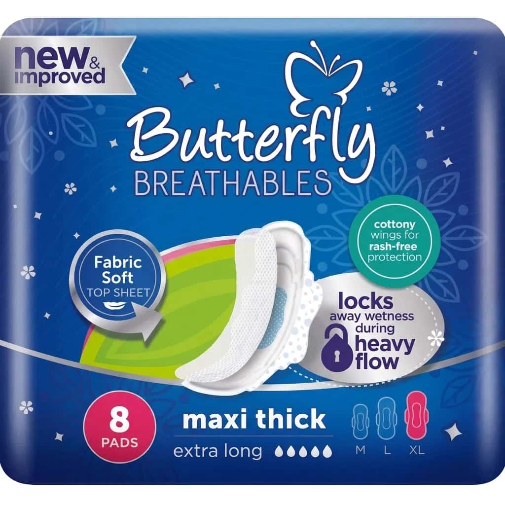 Butterfly Breathable Maxi Thick XL Sanitary Pads, 8 Pieces - Tenderyard