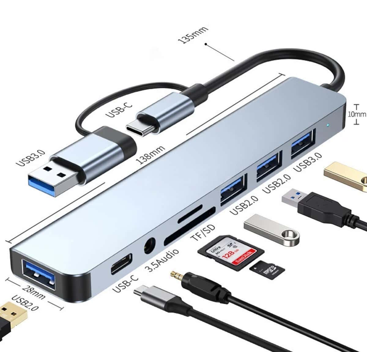 USB Hub 8-in-1 çoxfunksiyalı adapter - Tenderyard