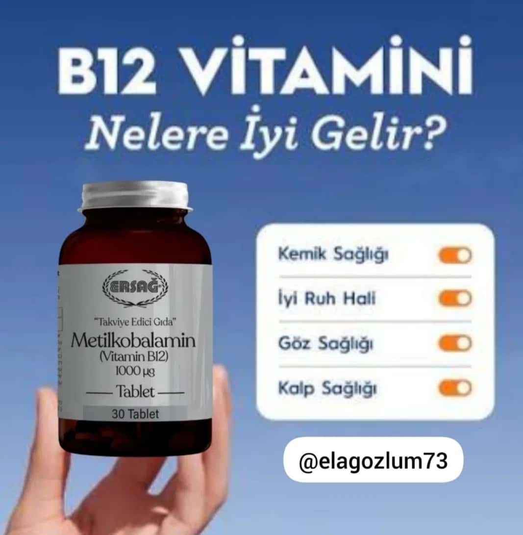 Vitamin B12 Ersağ Metilkobalamin 1000 mcg 30 tablet - Tenderyard