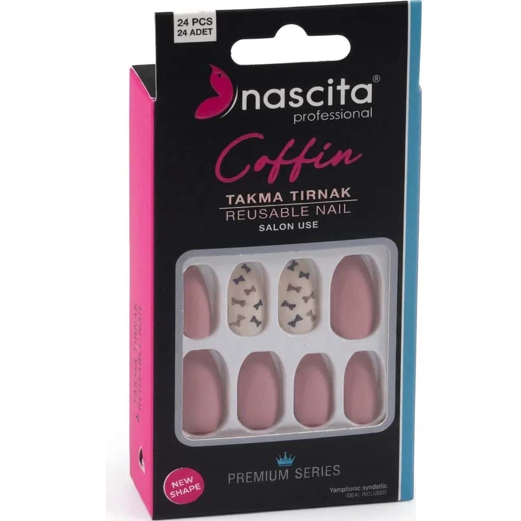Nascita Coffin Artificial Nails, Nude, 24 pieces - Tenderyard