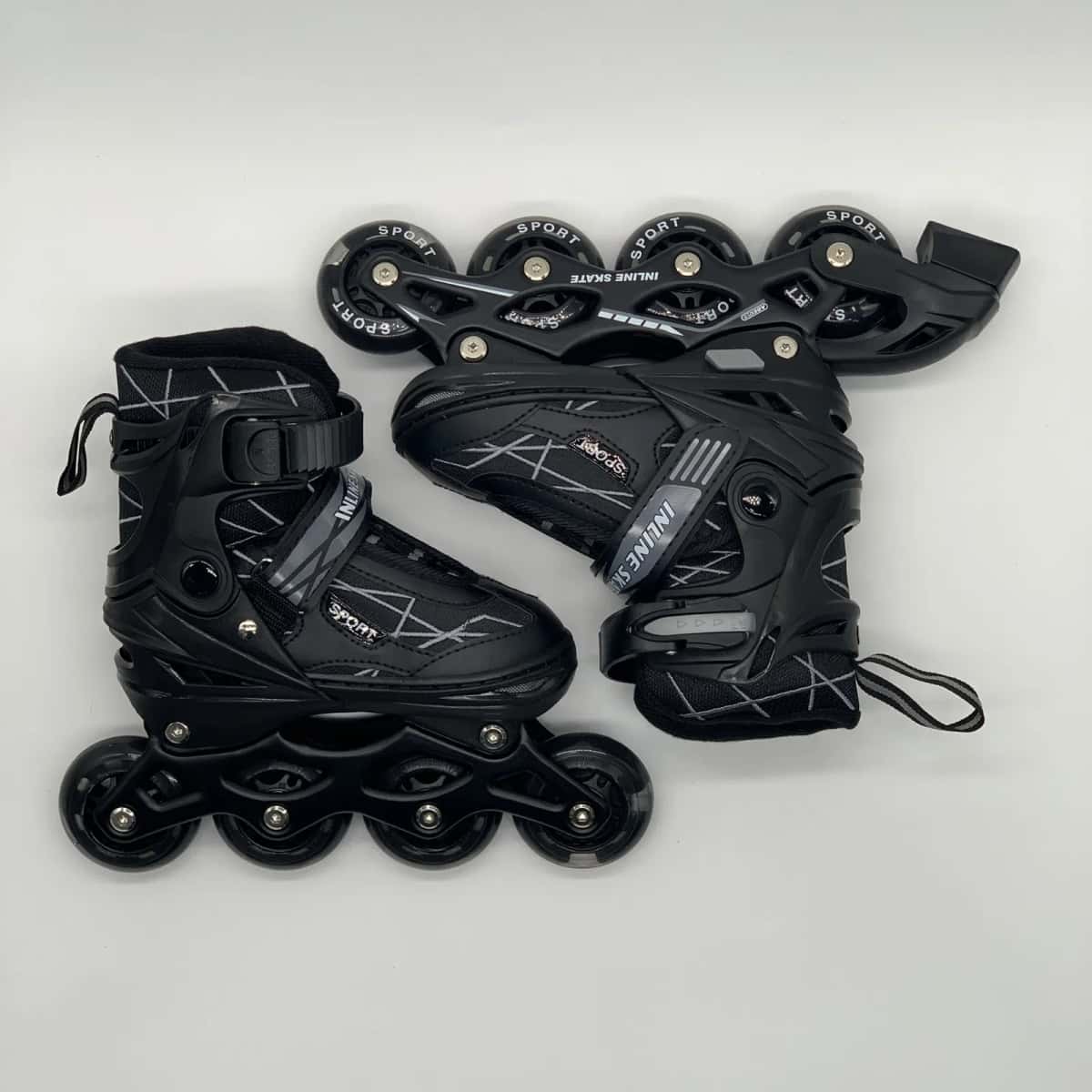 Children's roller skates, black and white, size 29-33, with lights - Tenderyard