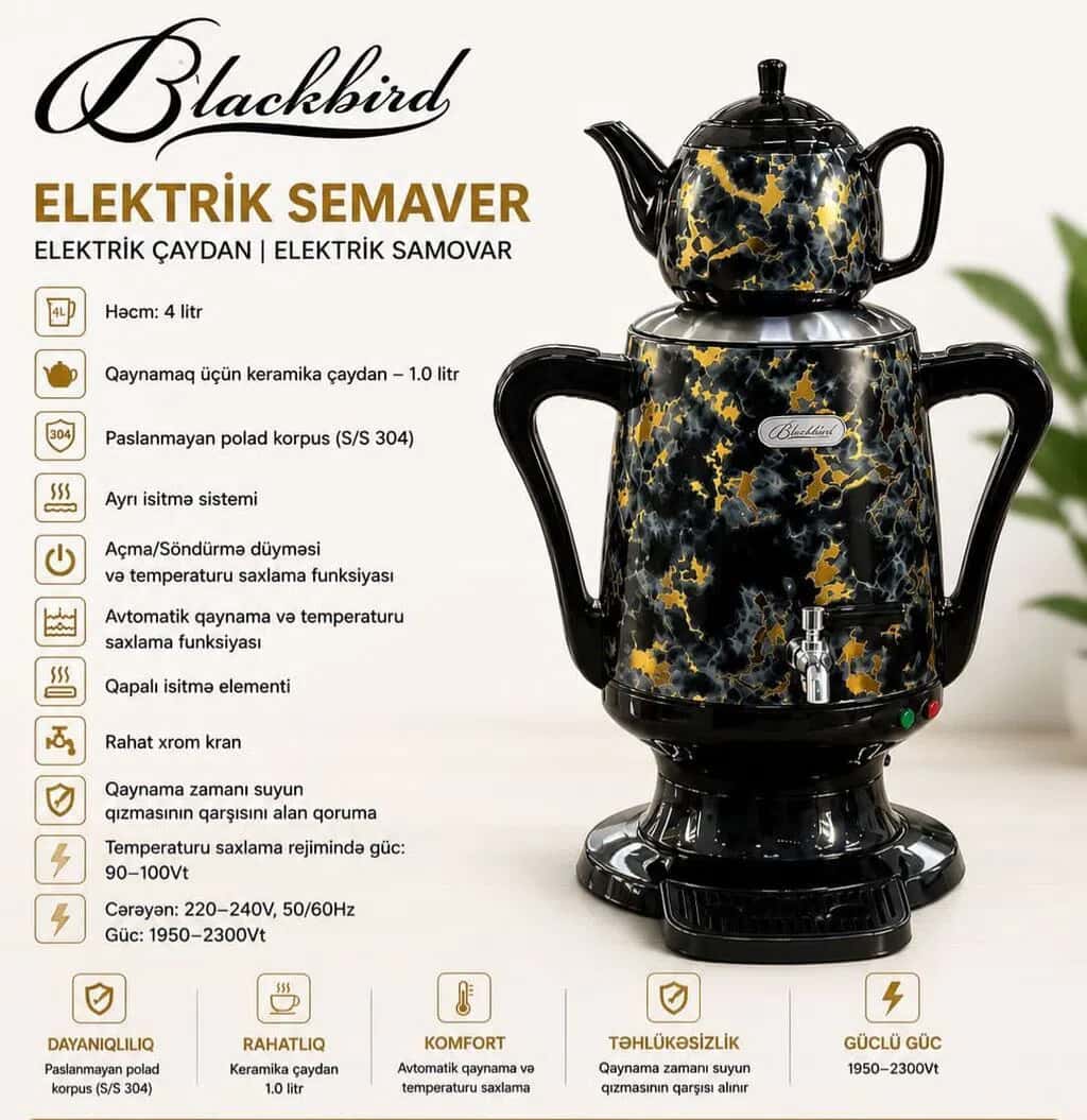 Samovar Paslanmayan polad material - Tenderyard