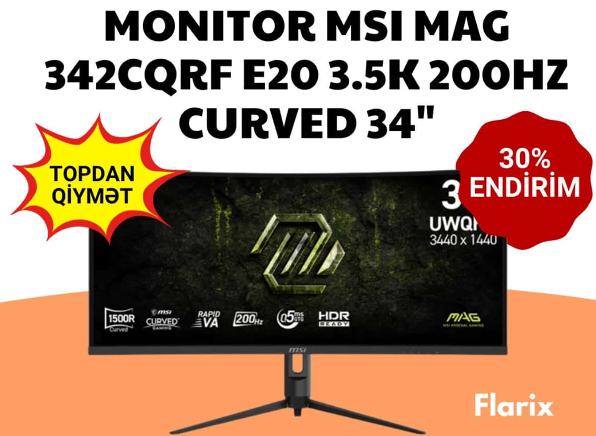 MSI MAG 342CQRF E20 34" 3.5K 200Hz Curved Gaming Monitor - Tenderyard