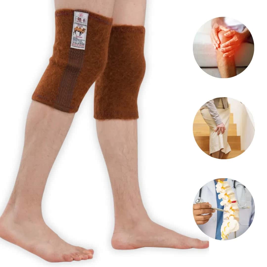 Camel wool knee support bandage, universal, brown - Tenderyard