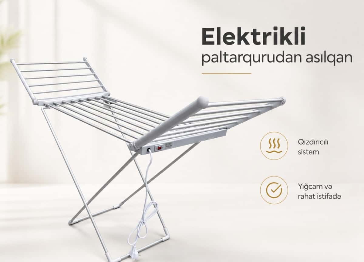 Elektrikli qızdırıcılı paltarqurudan asılqan - Tenderyard
