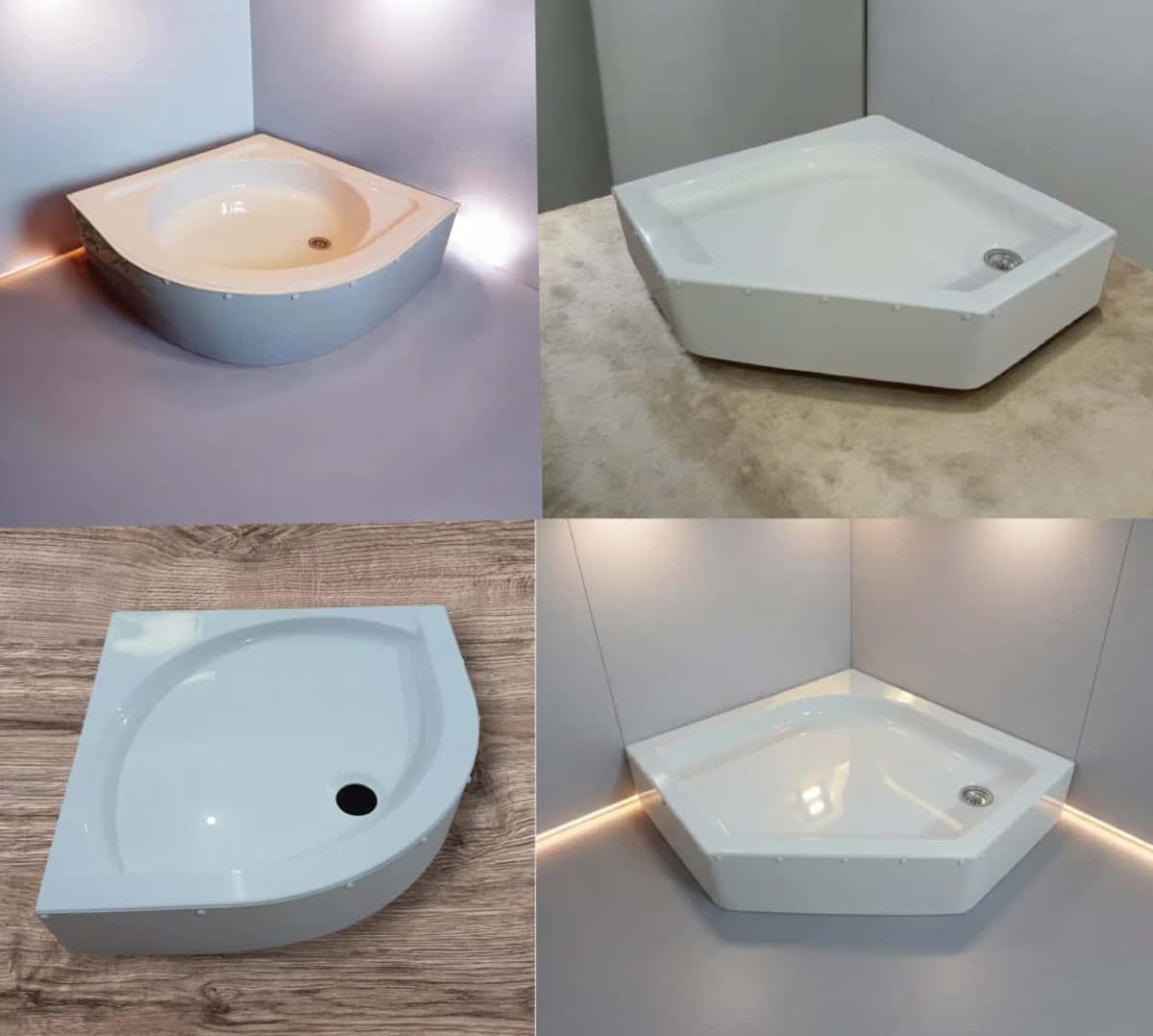 Corner shower tray, White color - Tenderyard