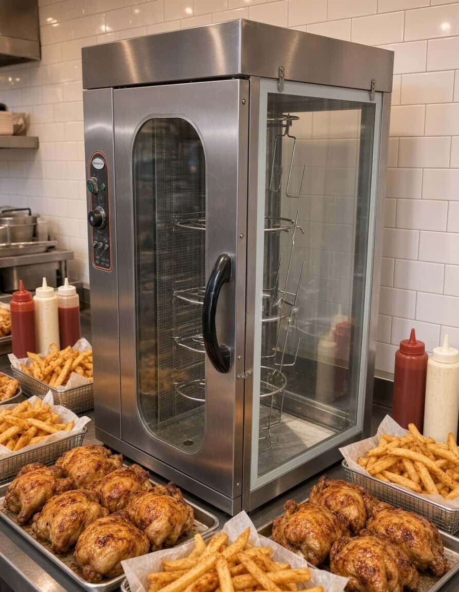 Elektrikli toyuq rotisserie sobası və qızartma vitrini - Tenderyard