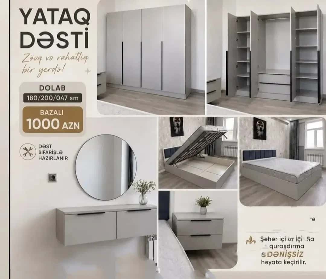 Yataq mebeli, dolab 180x200x47 sm, matras və baza ilə - Tenderyard