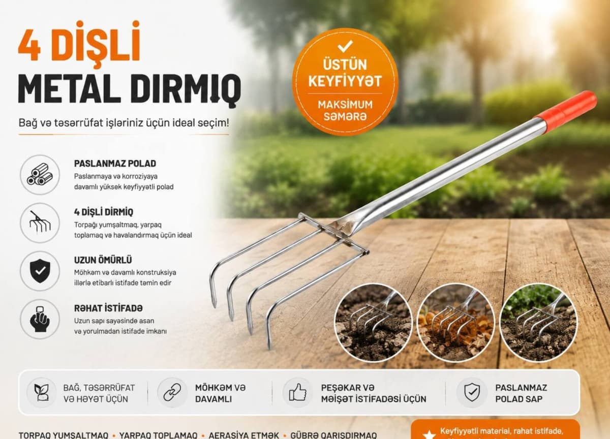 Dırmıq 4 dişli metal